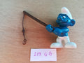 SMURFY figurine 219: Fisherman with rod and line, dark brown - W.Germany Bully