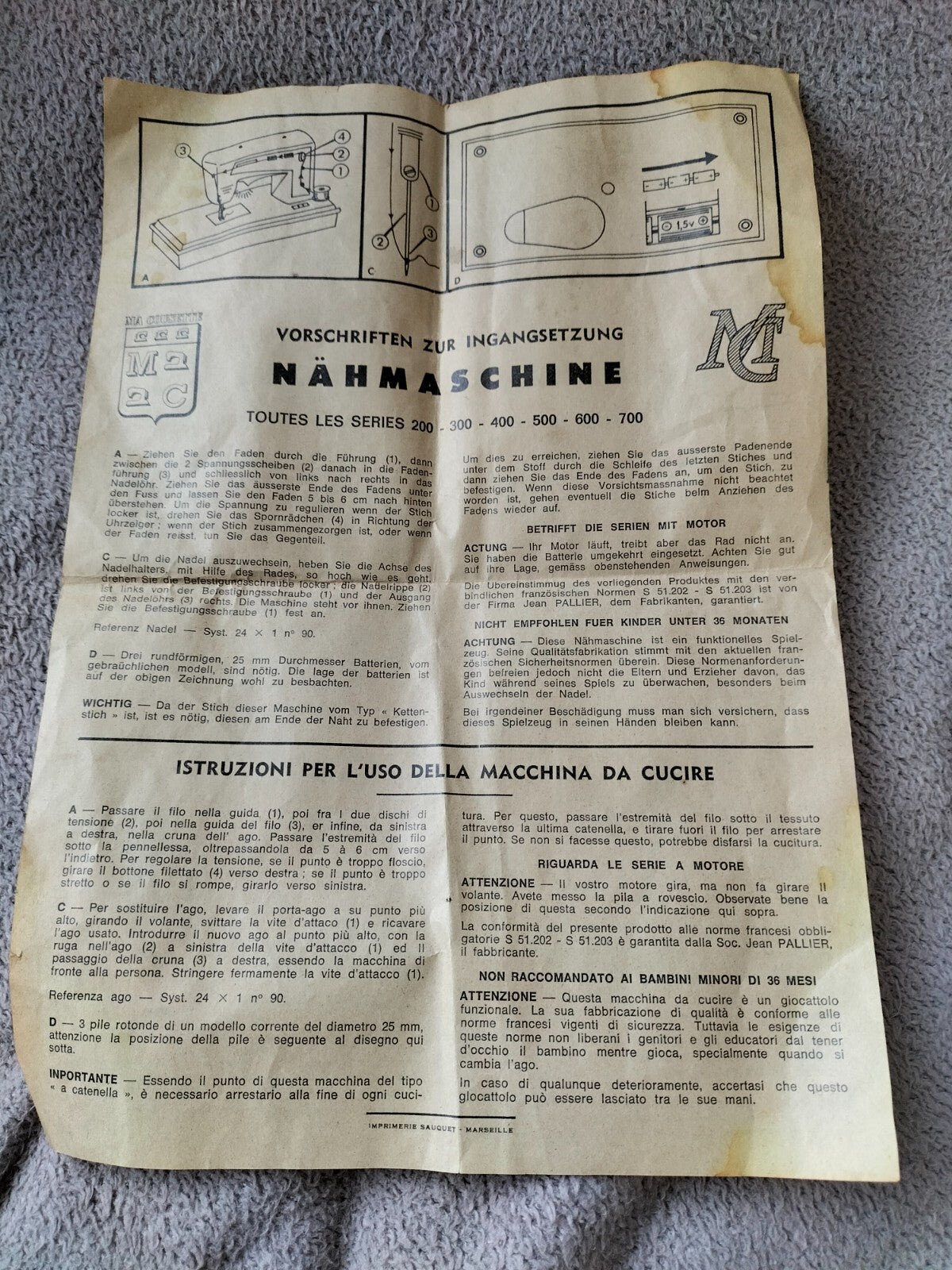 Rare vintage MA COUSETTE sewing machine in box, manual movement, no motor