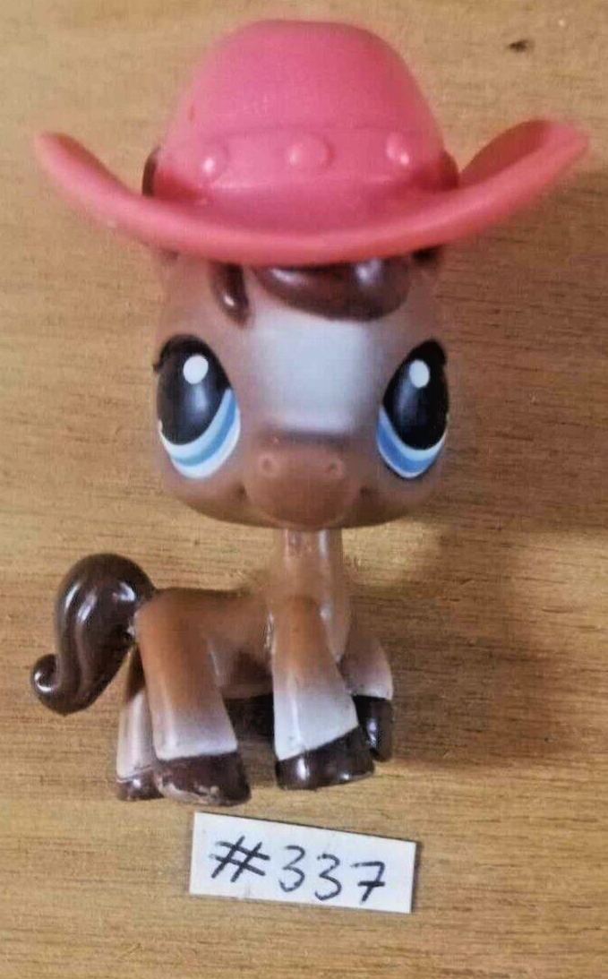 LITTLEST PETSHOP Figurine: HORSE PONY #337 (horse w/hat) + hat