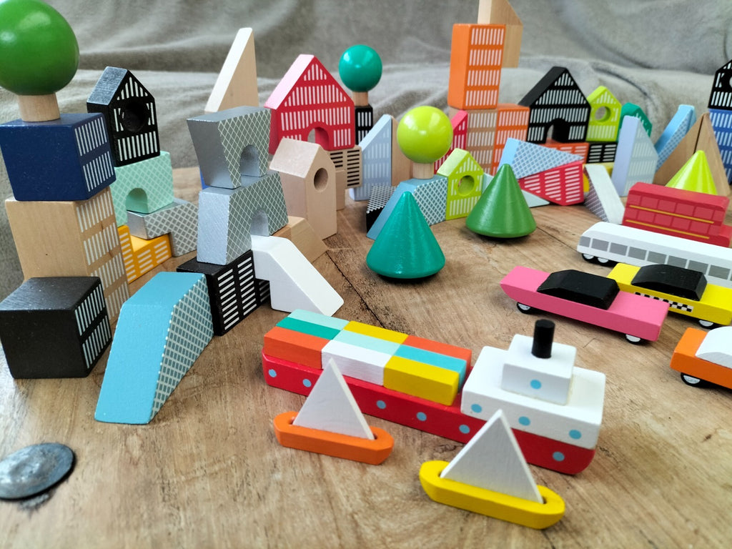 FLOYD City Builder: 69 Wooden Blocks and Vehicles