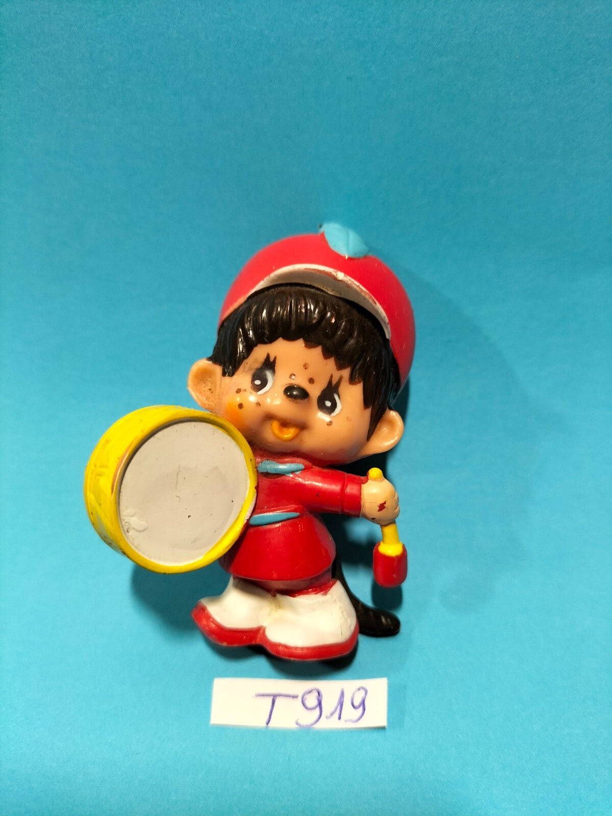 Figurine T919: Kiki Bass drum Fanfare Monchichi 5cm 1979 Sekiguchi