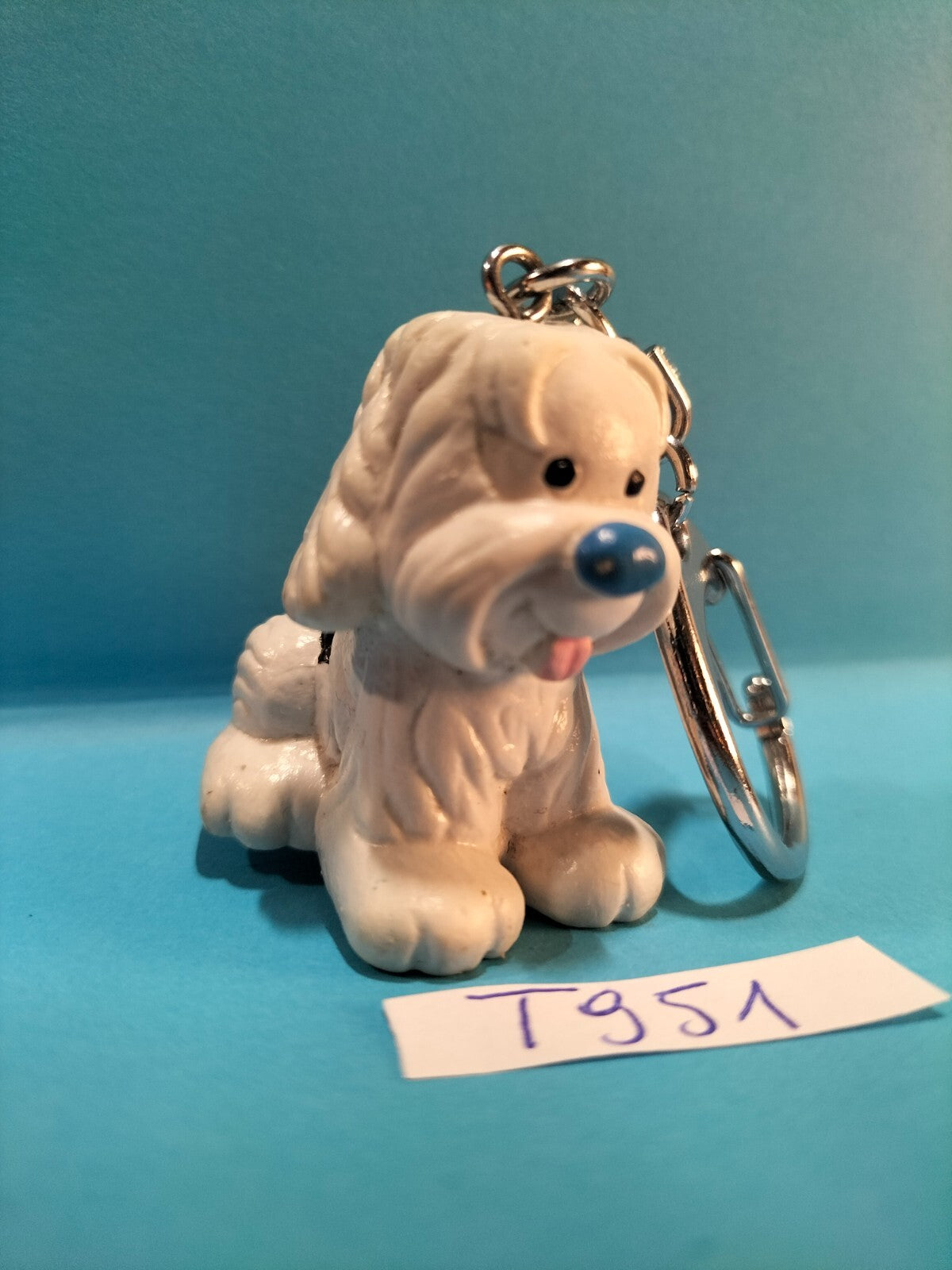 Figurine T951: Samson (&amp; Gert) White Dog Keychain 4cm Maia Borges