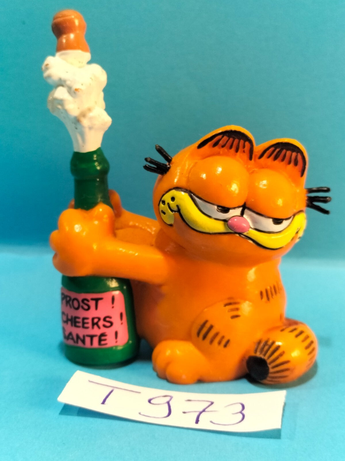 Figurine T973: Garfield Cat Champagne 6cm Bully W.Germany 1979-81