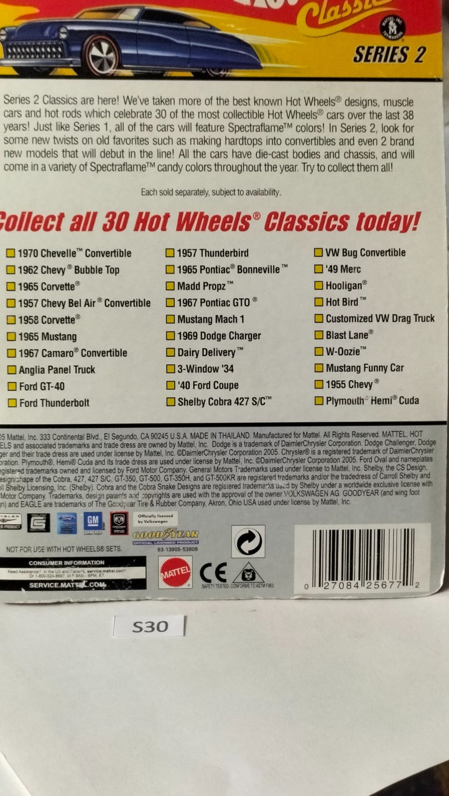 Hot Wheels Classics Series 2 S30 Car 1967 Camaro Convertible #7/30